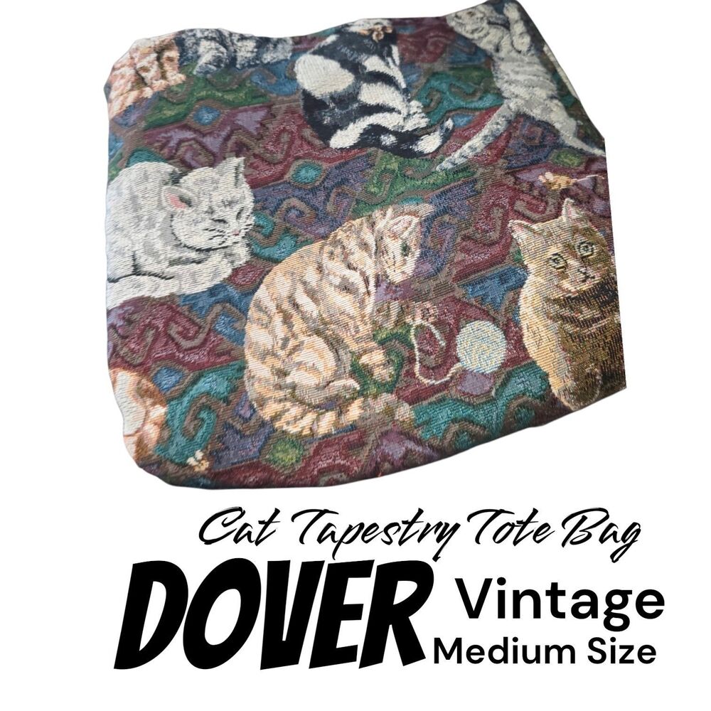 New Humour Tapestry Cat Cats Yarn Cottagecore True Vintage Medium Lined Tote Bag